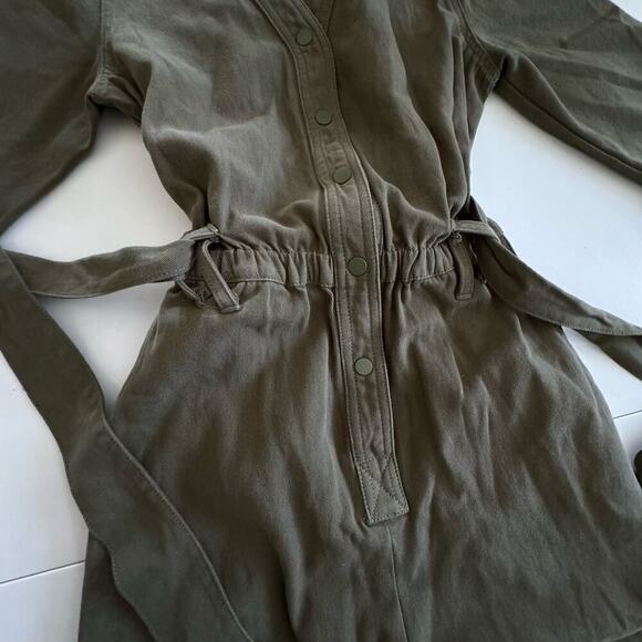 Mod Ref Jumpsuit Short Sleeve Olive Green‎ Tie Waist Snap Front Size S - Picture 5 of 13